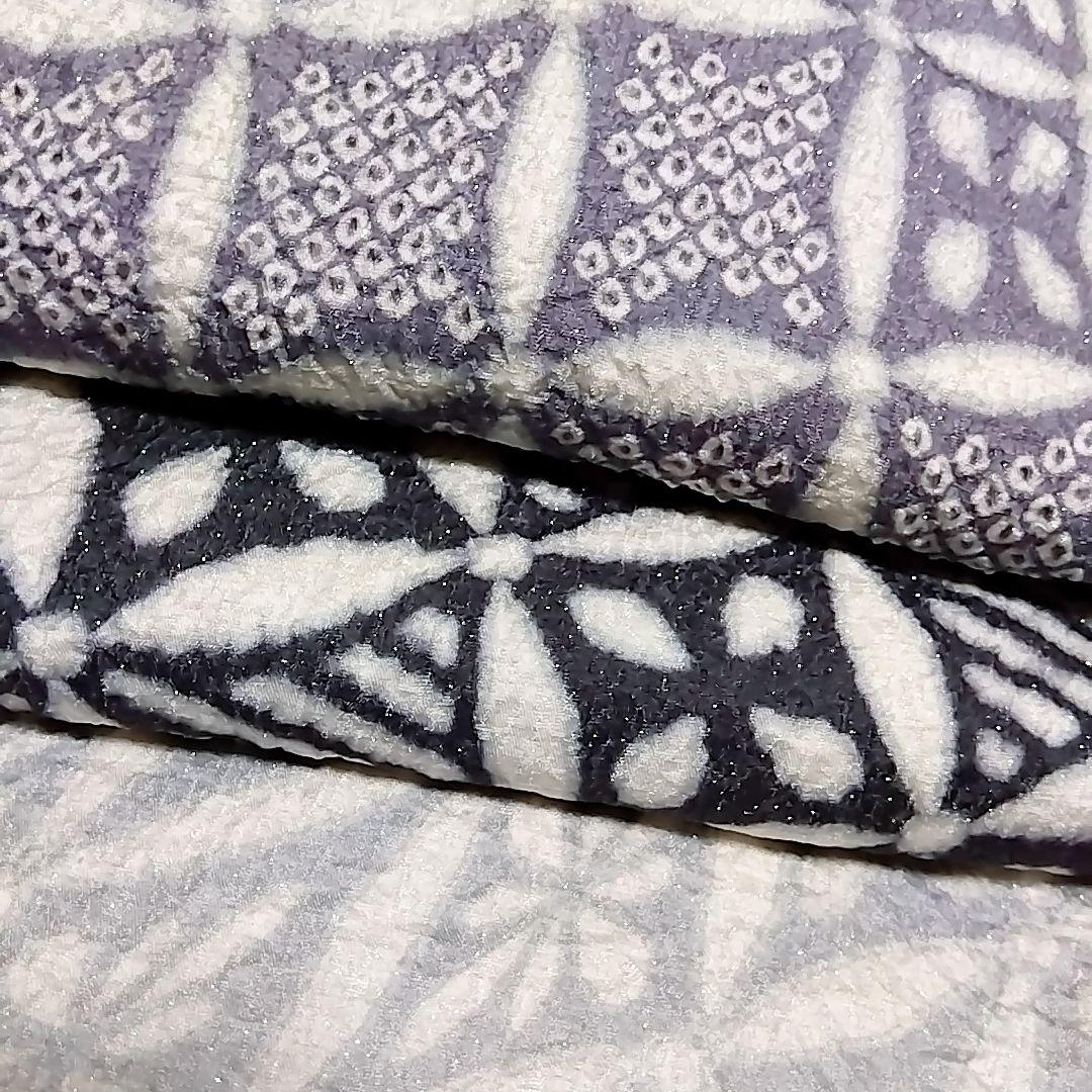 訪問着 着物セット 刺繍 銀通し 袋帯 絞り 白 灰色 グレー