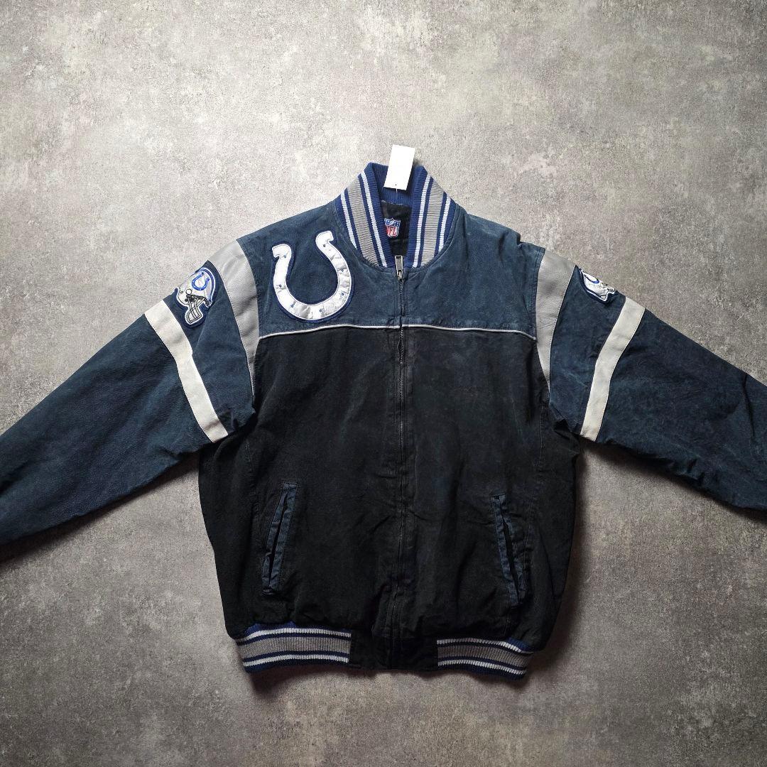 入手困難NFLインディアナポリスコルツスウェードレザージャケットスタジャン短丈黒