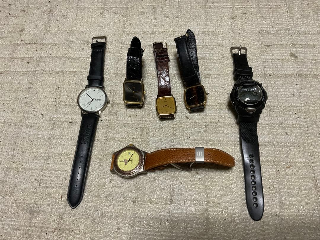 革ベルトばかりの腕時計　6個。タグホイヤー他、SEIKO等。【中古品　電池式】。