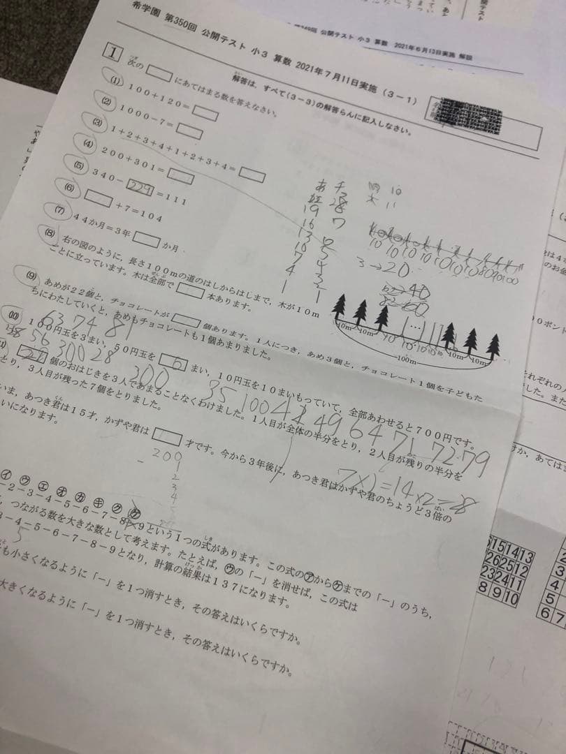 希学園　小3 公開テスト 国算　９回　中古　２０２1年度版