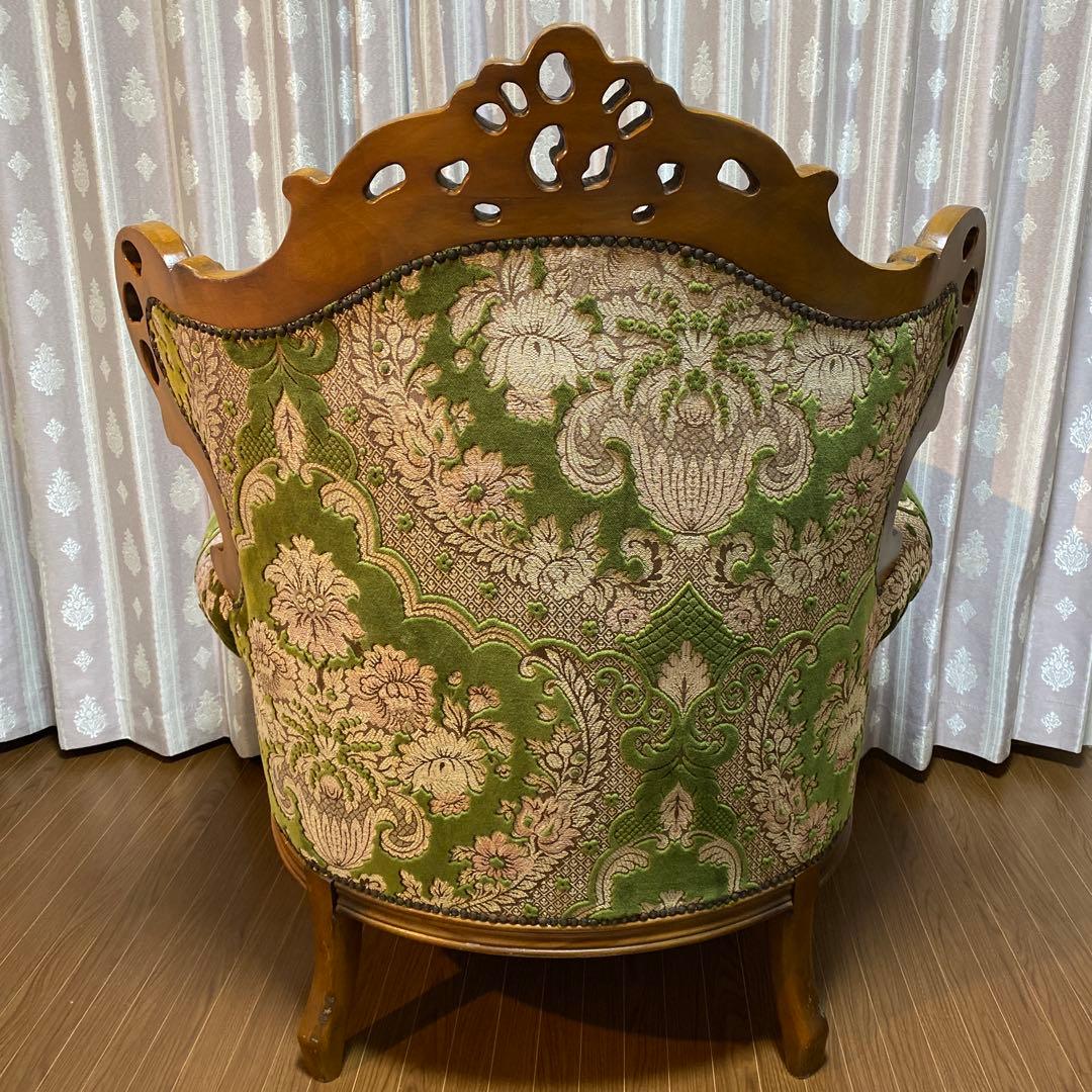 バロックスタイル グリーンベルベットソファ刺繍　アンティーク　西洋