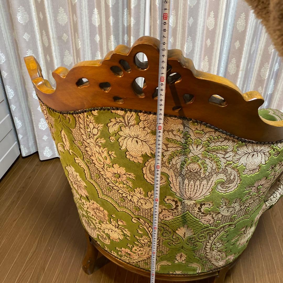 バロックスタイル グリーンベルベットソファ刺繍　アンティーク　西洋