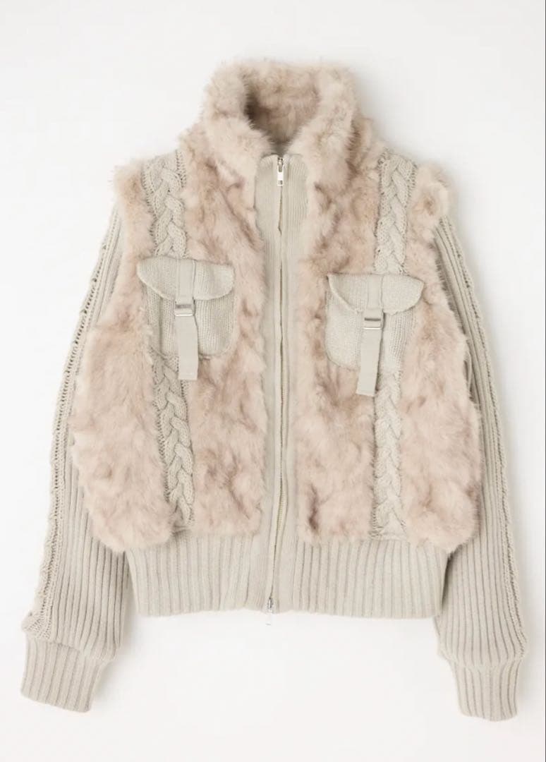 ラグアジェム　CABLE KNIT FAUX FUR ブルゾン　アイボリー