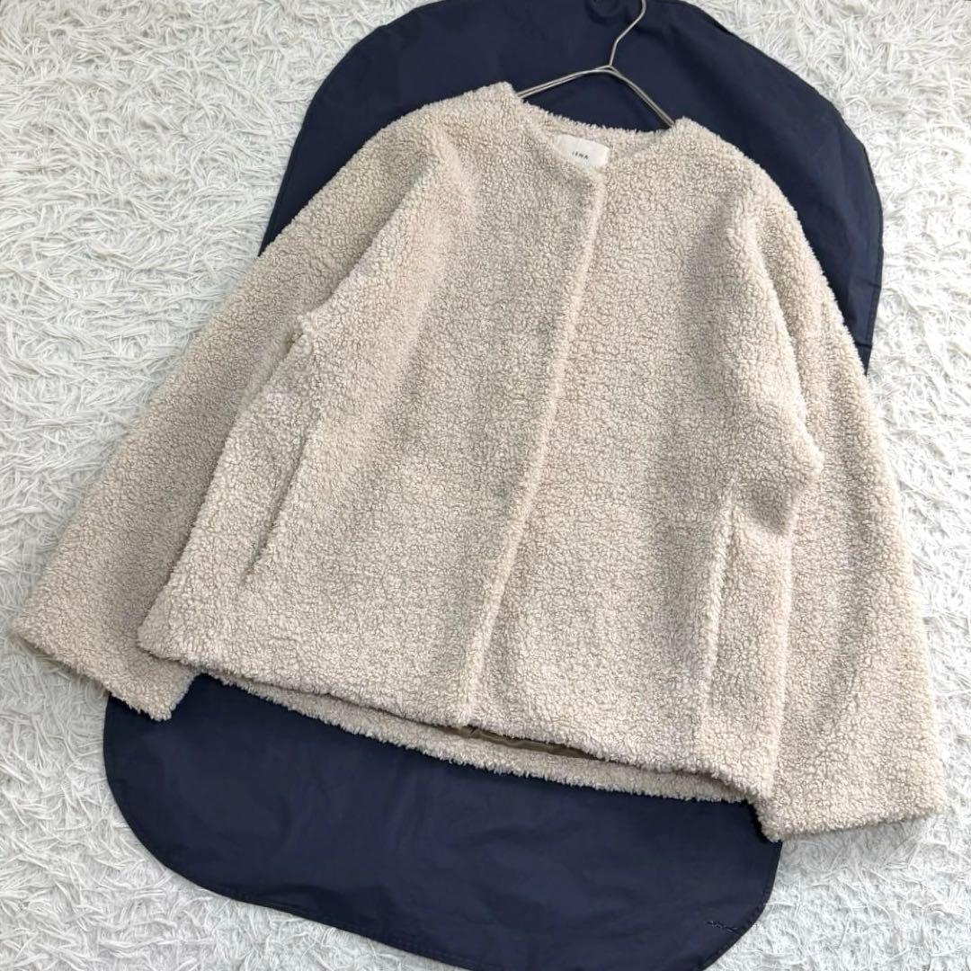 17046✨イエナ フェイクファー ブルゾン ノーカラー 38 M ベージュ