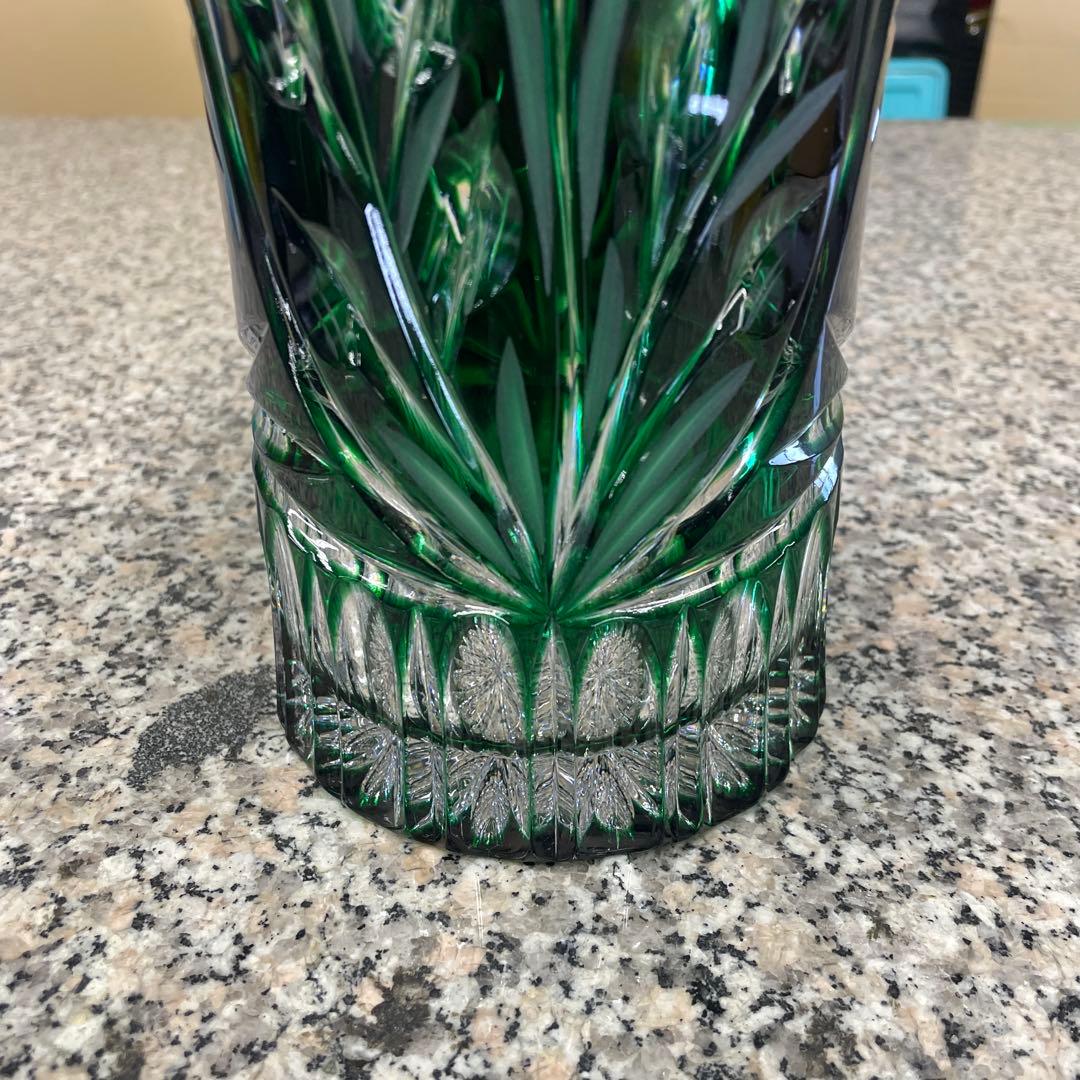 ★ドレスデンクリスタル 花瓶 グリーン フラワーベース ガラス インテリア 格安