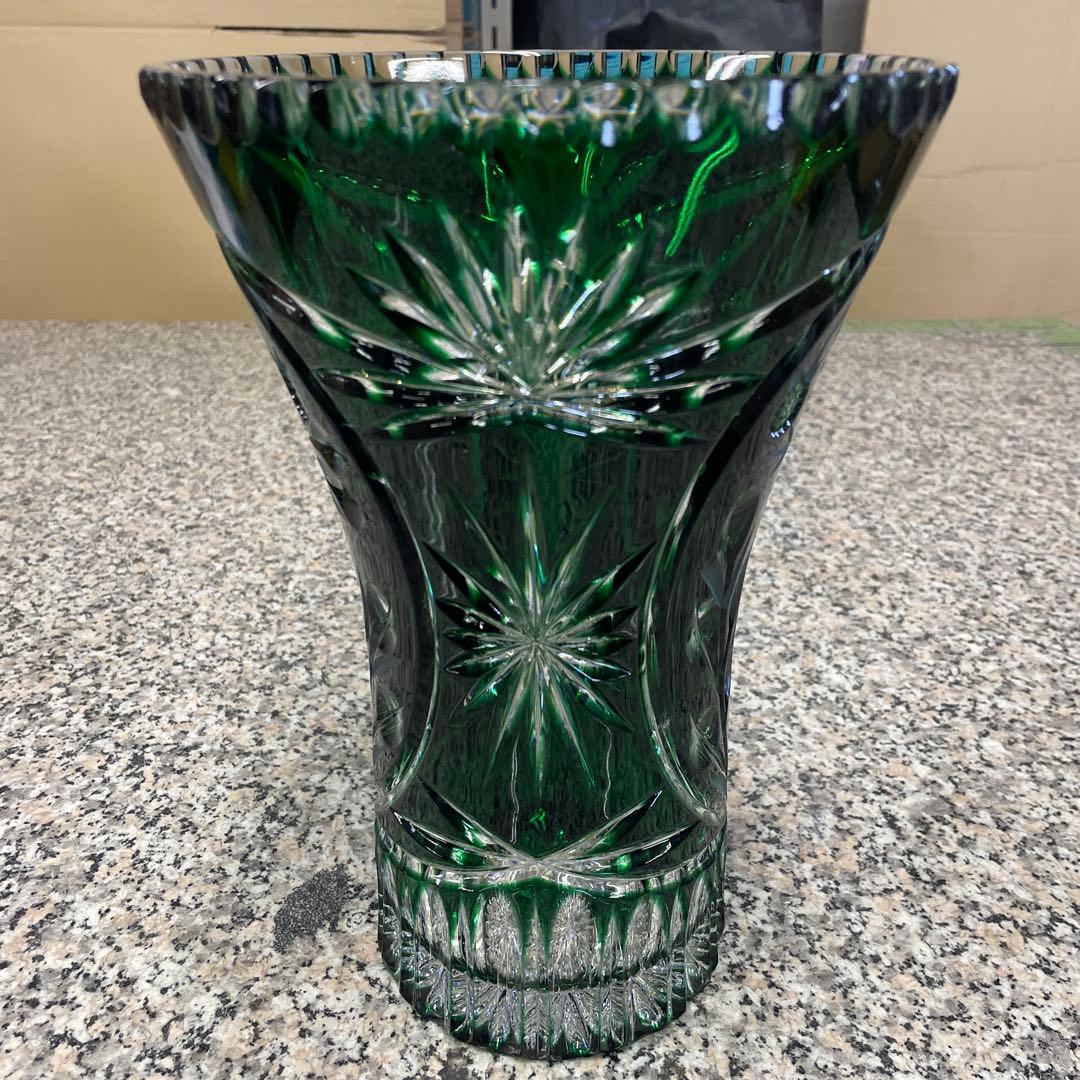★ドレスデンクリスタル 花瓶 グリーン フラワーベース ガラス インテリア 格安