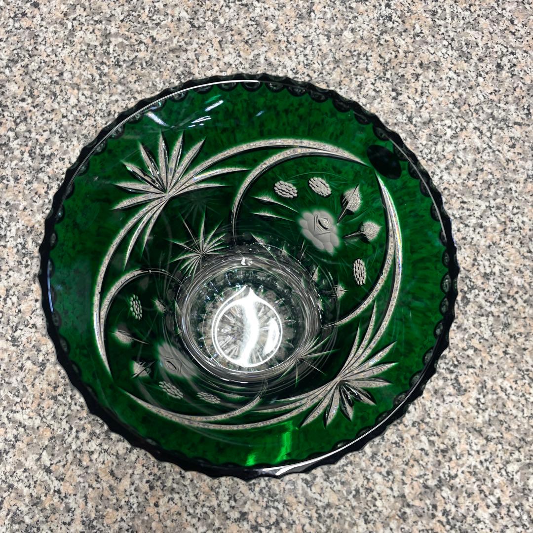 ★ドレスデンクリスタル 花瓶 グリーン フラワーベース ガラス インテリア 格安