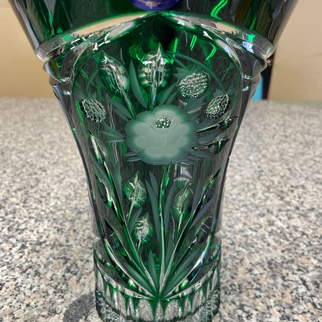 ★ドレスデンクリスタル 花瓶 グリーン フラワーベース ガラス インテリア 格安