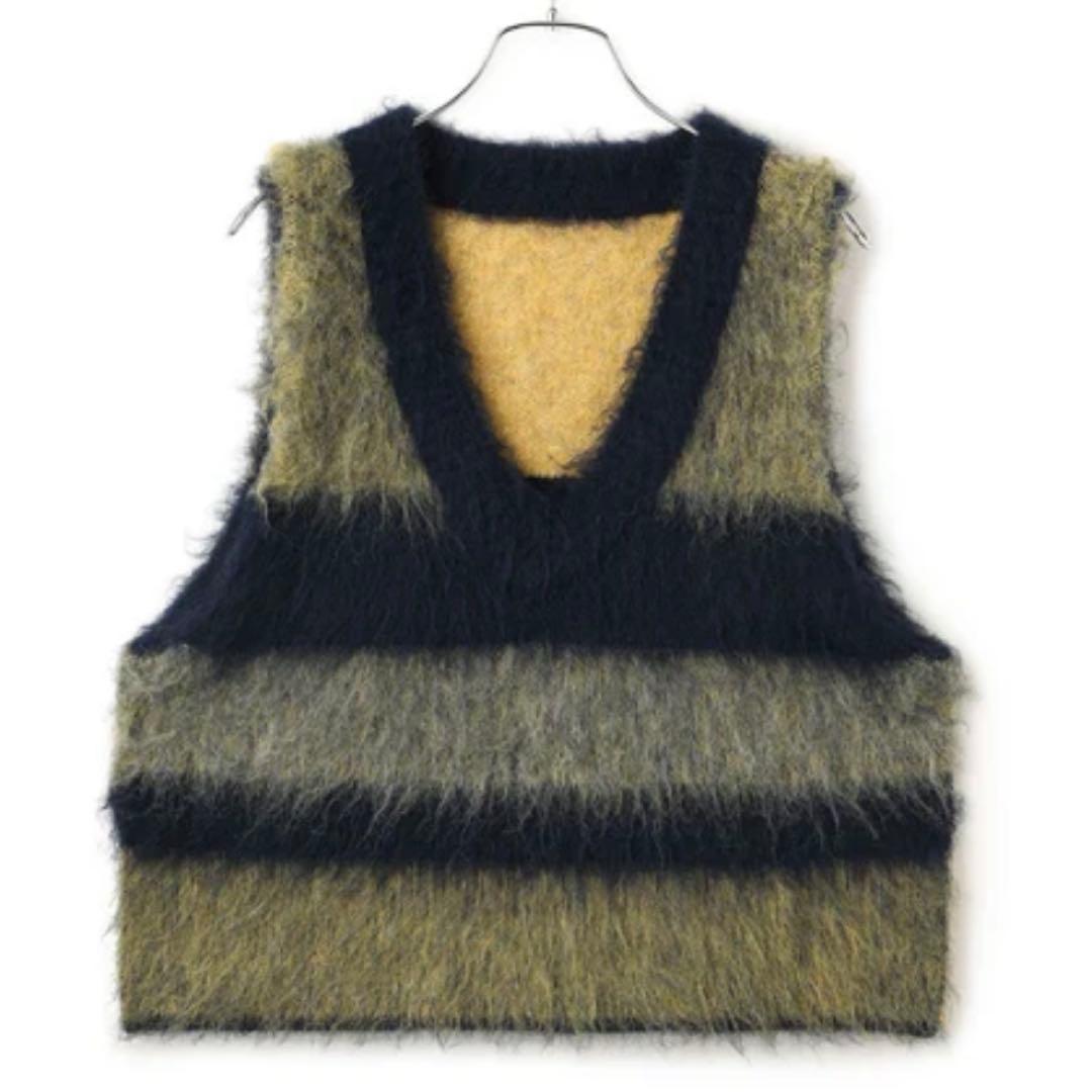 アダムエロペ【完売カラー】ブラッシュドボーダーベスト/ネイビー系