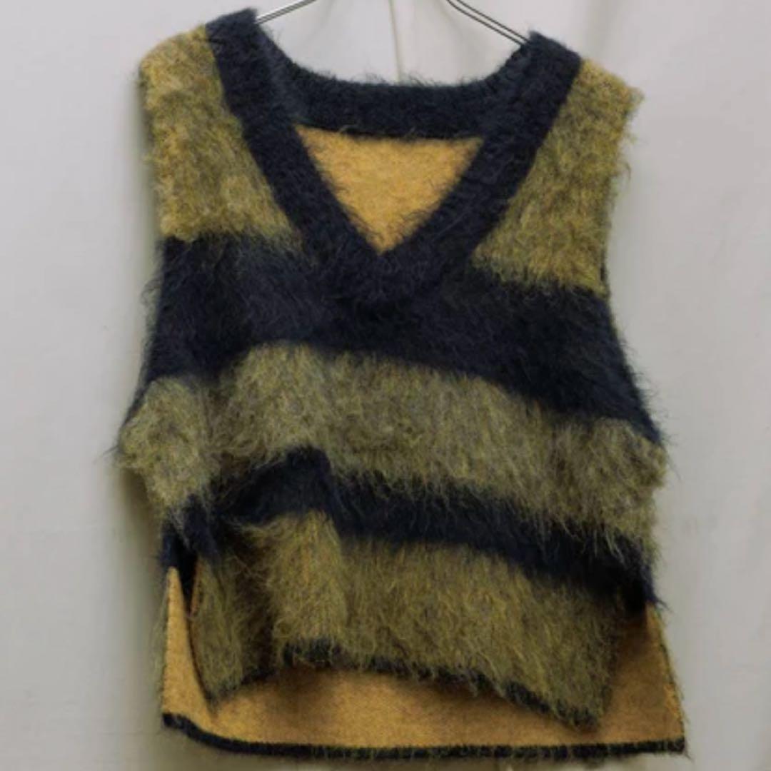 アダムエロペ【完売カラー】ブラッシュドボーダーベスト/ネイビー系