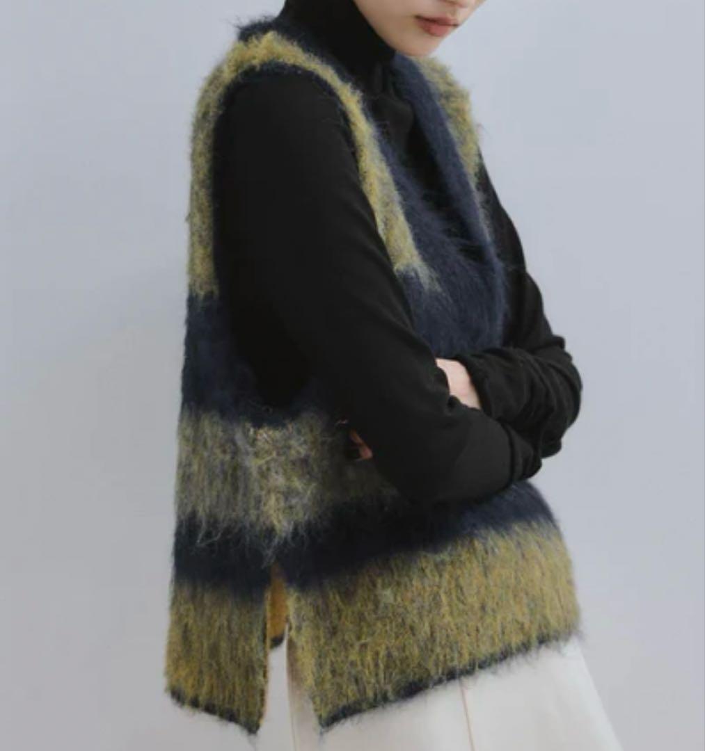 アダムエロペ【完売カラー】ブラッシュドボーダーベスト/ネイビー系