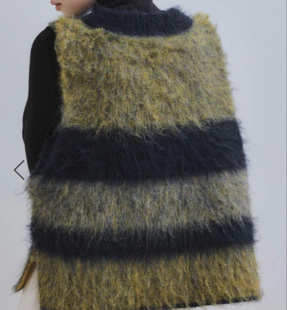 アダムエロペ【完売カラー】ブラッシュドボーダーベスト/ネイビー系