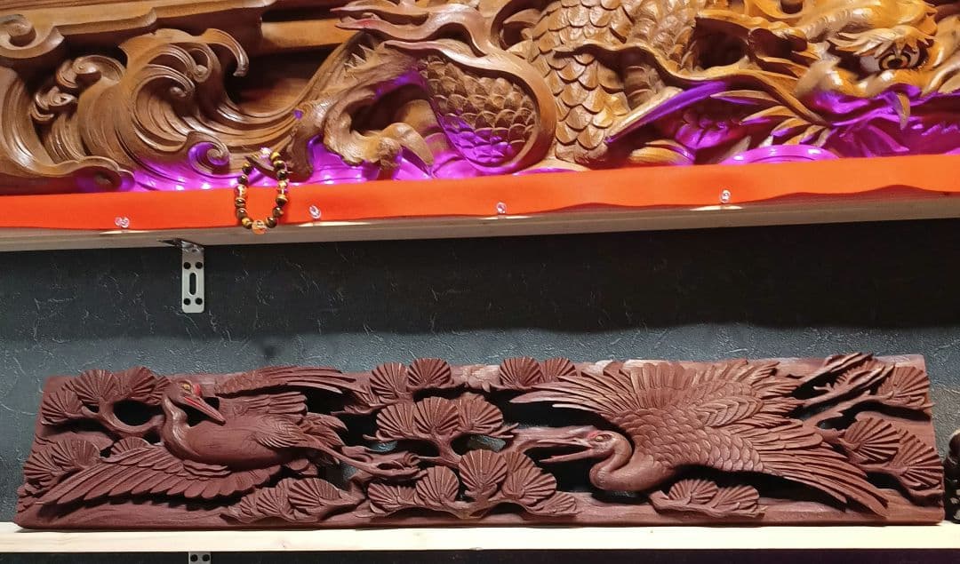 鶴　彫刻　欄間　肉厚　木彫り　寺院　仏閣　アンティーク　骨董品