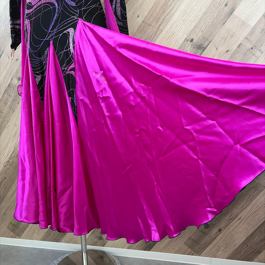 サンヨシムラ 日本製 社交ダンス 衣装 長袖 ドレス ラテン スタンダード 黒L