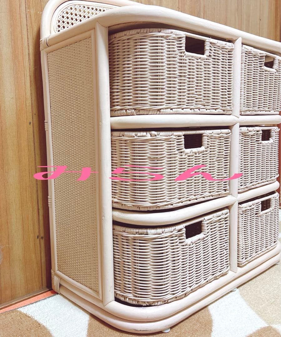 2日間限定値下げ★アンティーク ラタンホワイト/籐チェスト /家具 3段タンス