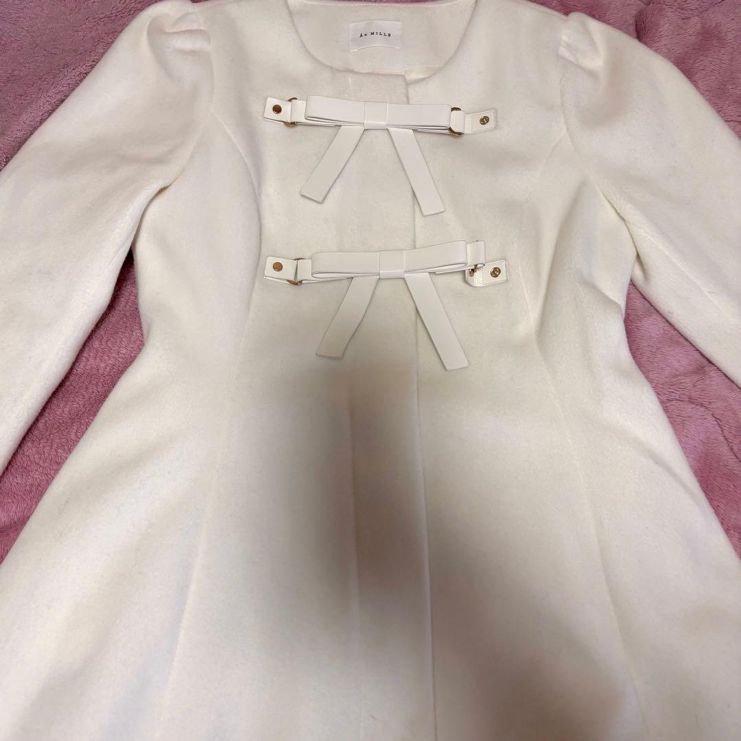 evelyn リボンフレアノーカラーコート ホワイト