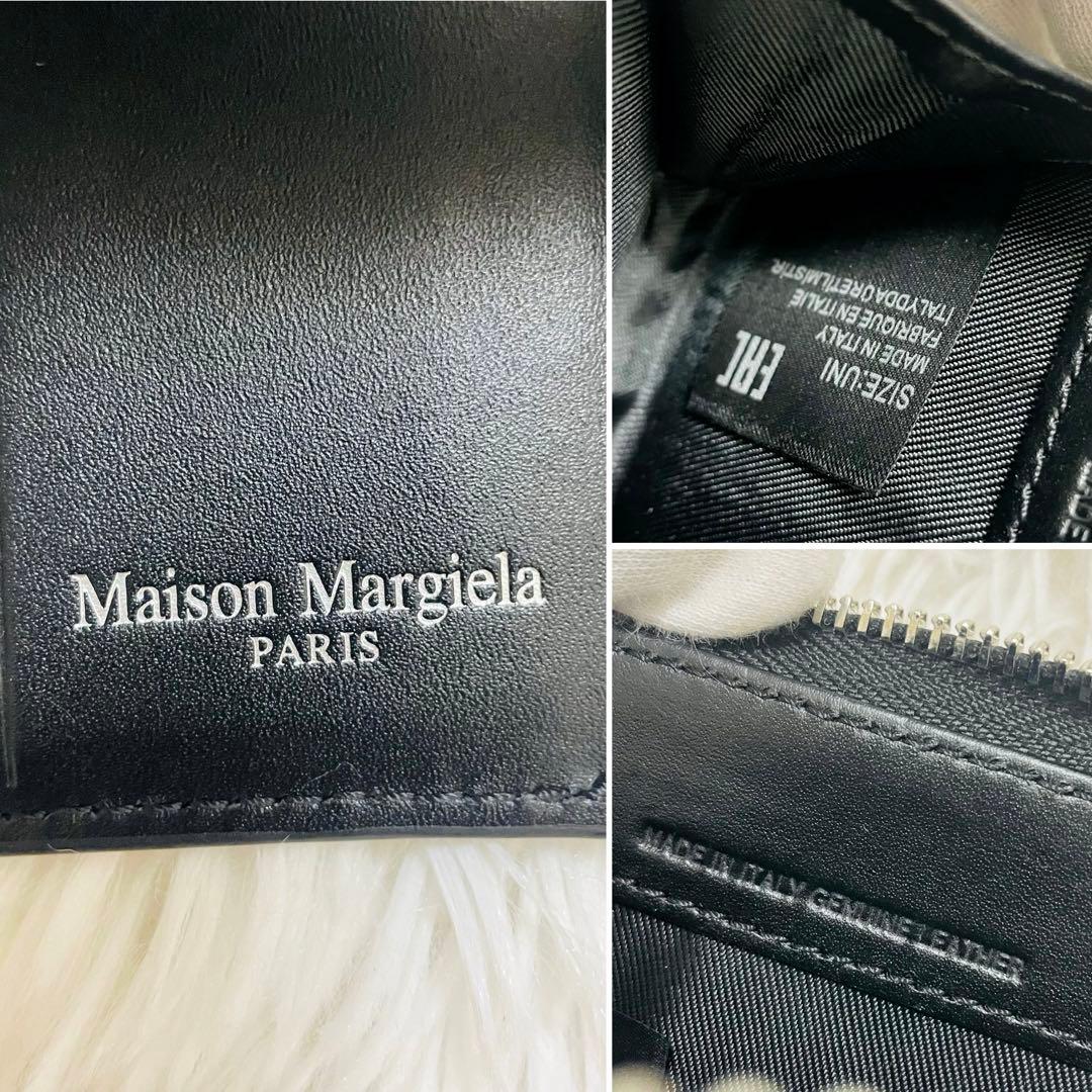 極美✨マルジェラ ニつ折り財布 シボ革 4ステッチ レザー 黒