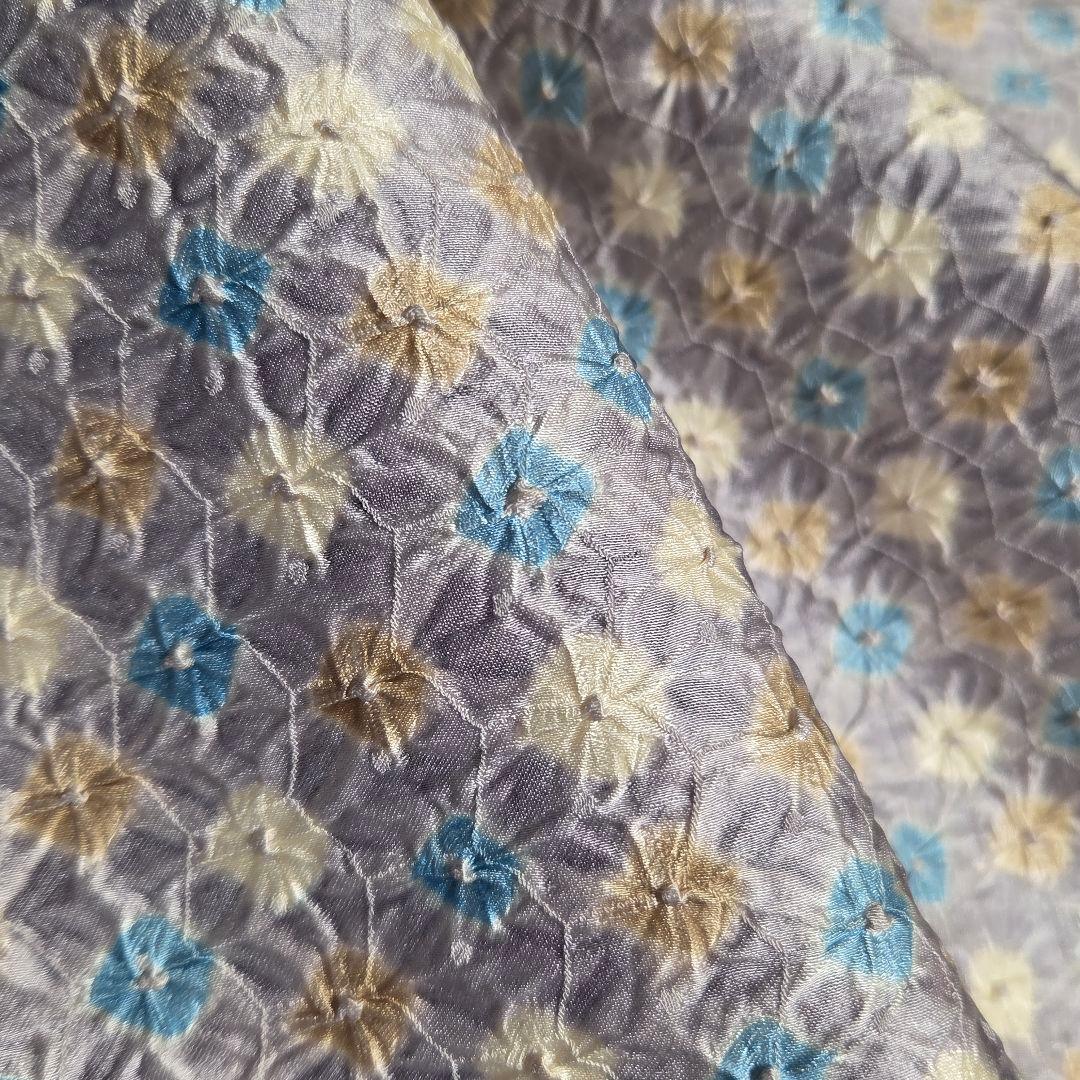 着物と帯京月花 m3805 ■灰色がかった紫地に総絞り正絹名古屋帯/九寸■