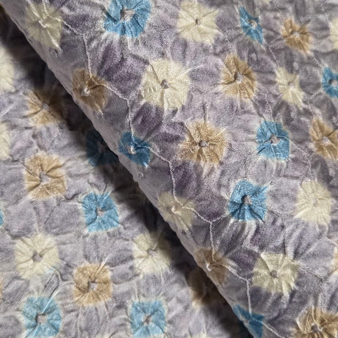 着物と帯京月花 m3805 ■灰色がかった紫地に総絞り正絹名古屋帯/九寸■