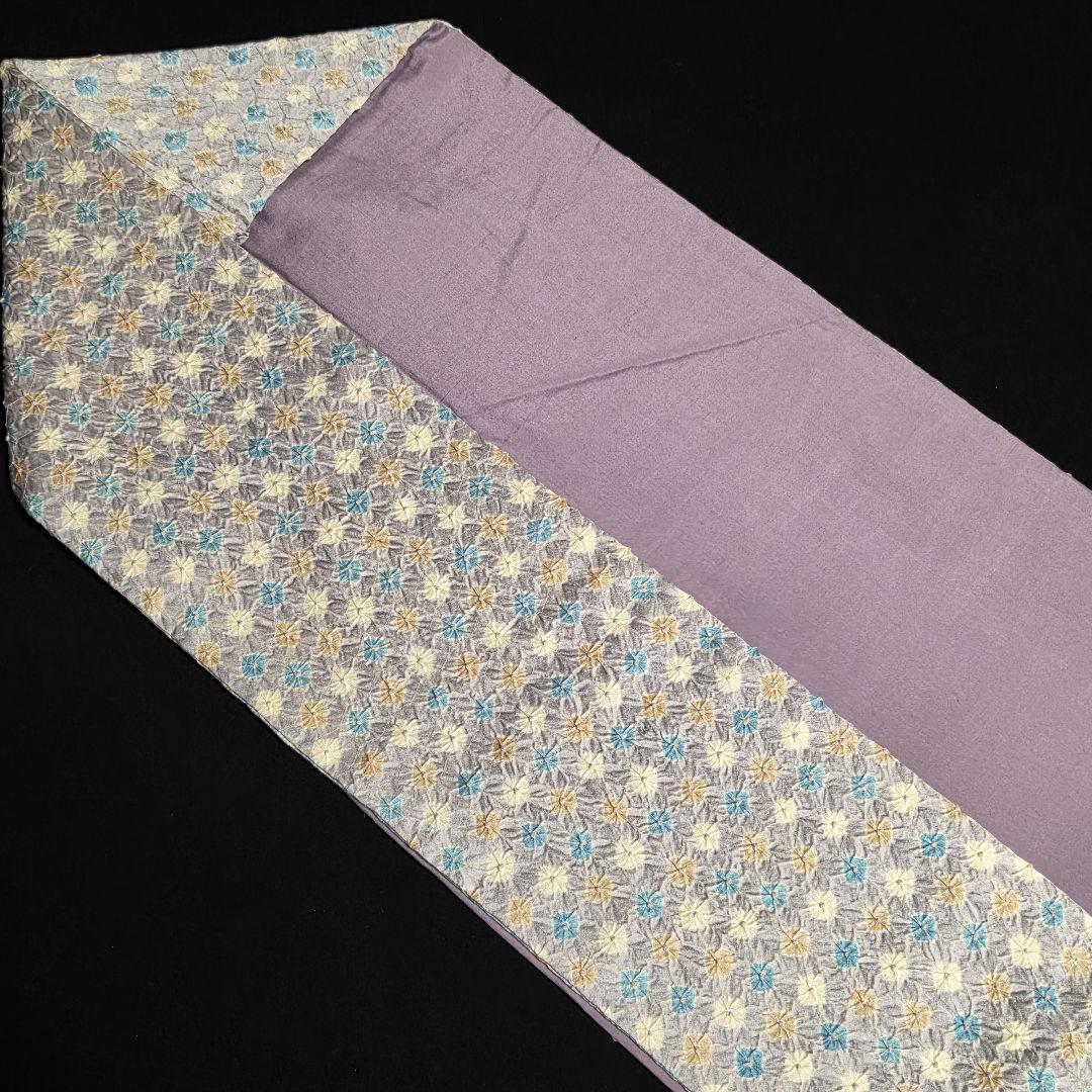 着物と帯京月花 m3805 ■灰色がかった紫地に総絞り正絹名古屋帯/九寸■