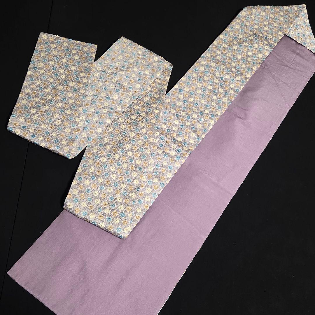 着物と帯京月花 m3805 ■灰色がかった紫地に総絞り正絹名古屋帯/九寸■