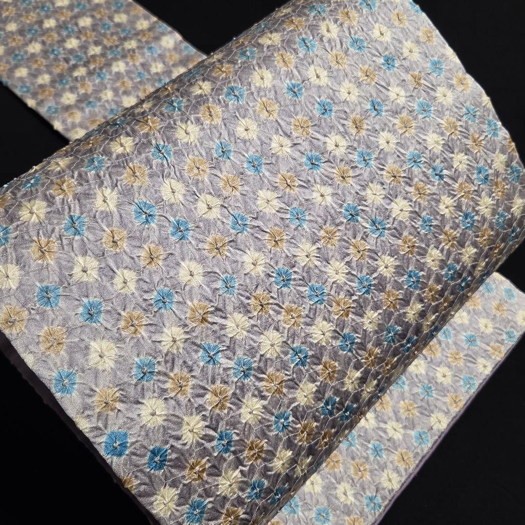 着物と帯京月花 m3805 ■灰色がかった紫地に総絞り正絹名古屋帯/九寸■