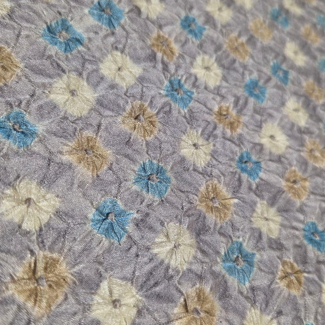 着物と帯京月花 m3805 ■灰色がかった紫地に総絞り正絹名古屋帯/九寸■