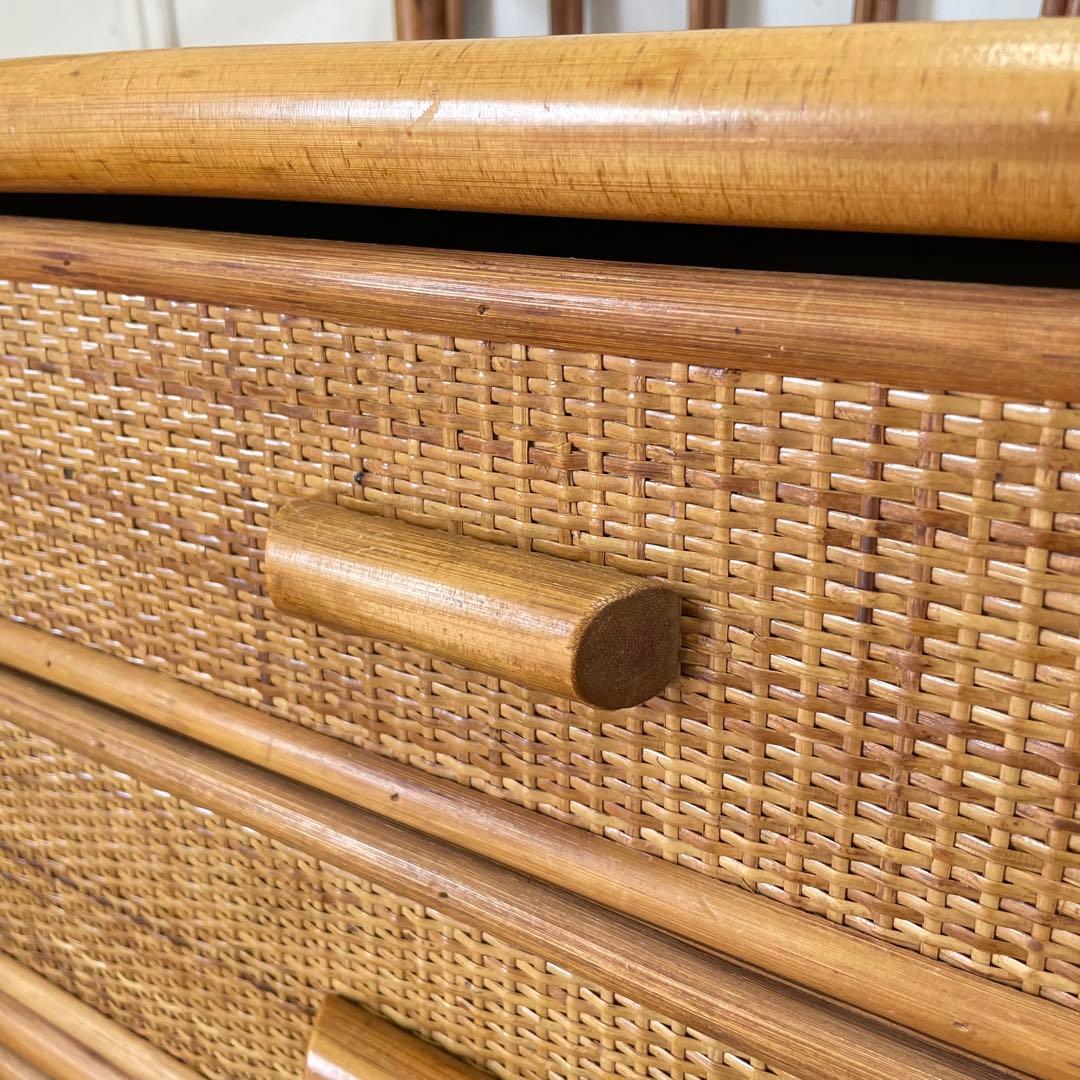 ビンテージ 籐 ラタン 4段チェスト 引き出し 収納 タンス 電話台