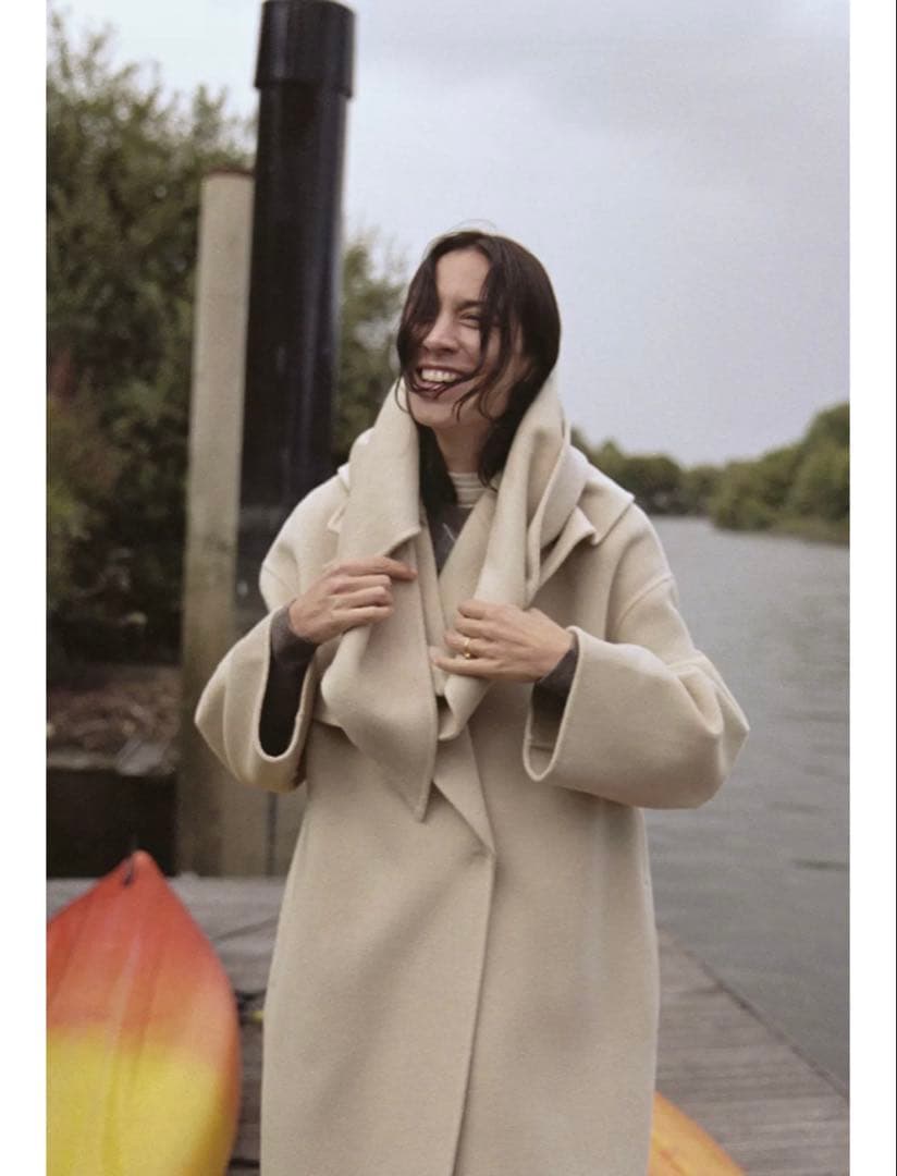 【ZARA】ザラ ZWコレクション ウール混紡オーバーサイズスカーフコート M