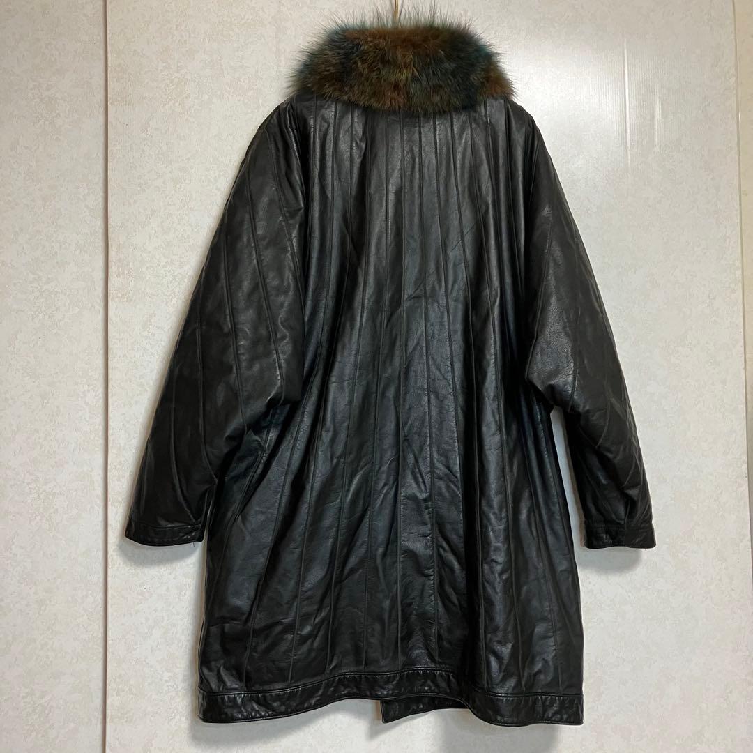 フォックスファー　マルチカラー　レザー　本革　リバーシブル　3L相当　コート