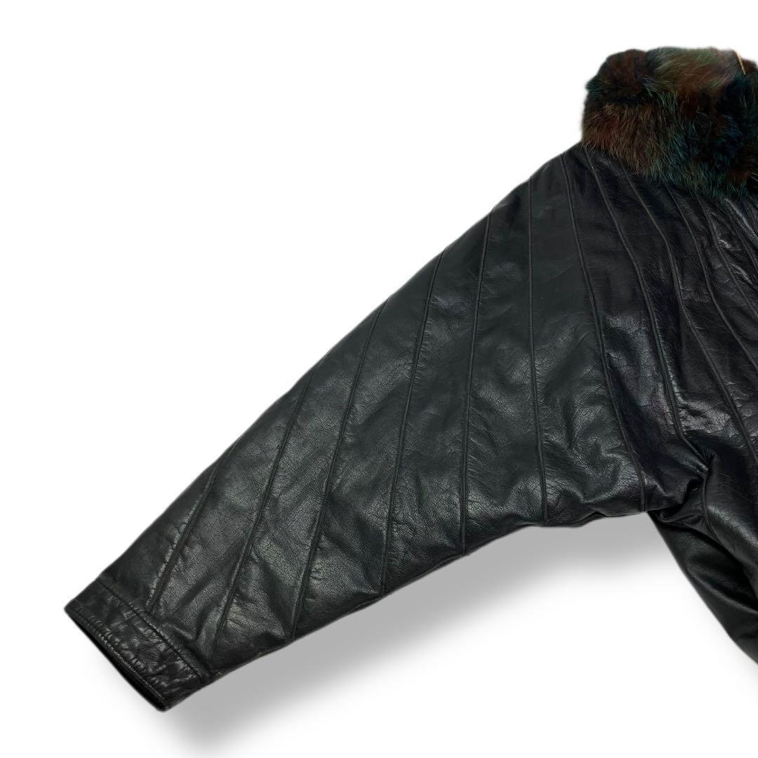 フォックスファー　マルチカラー　レザー　本革　リバーシブル　3L相当　コート