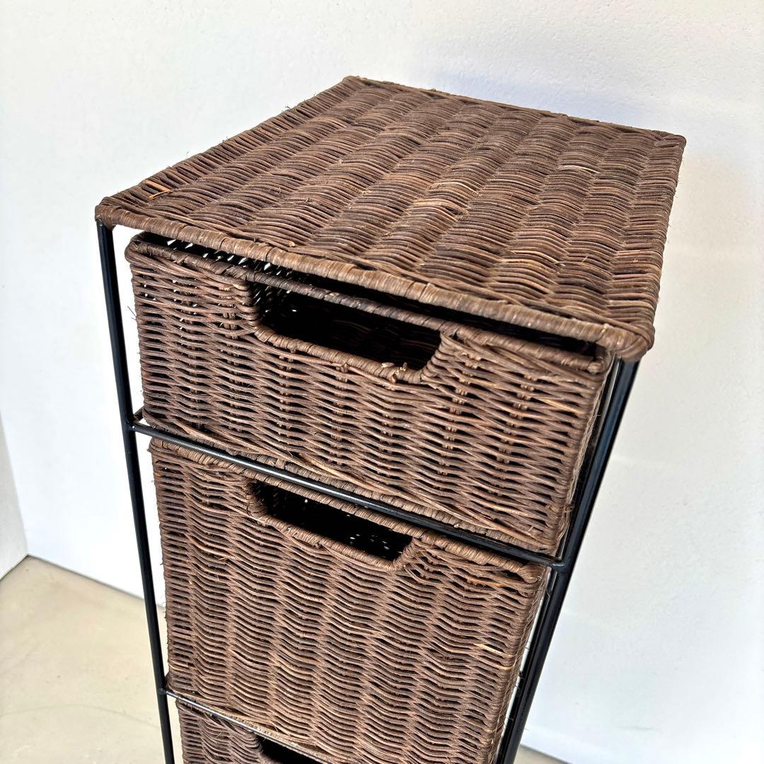 4段 アイアン ラタン チェスト かご カゴ 引き出し 収納 キャスター ラック