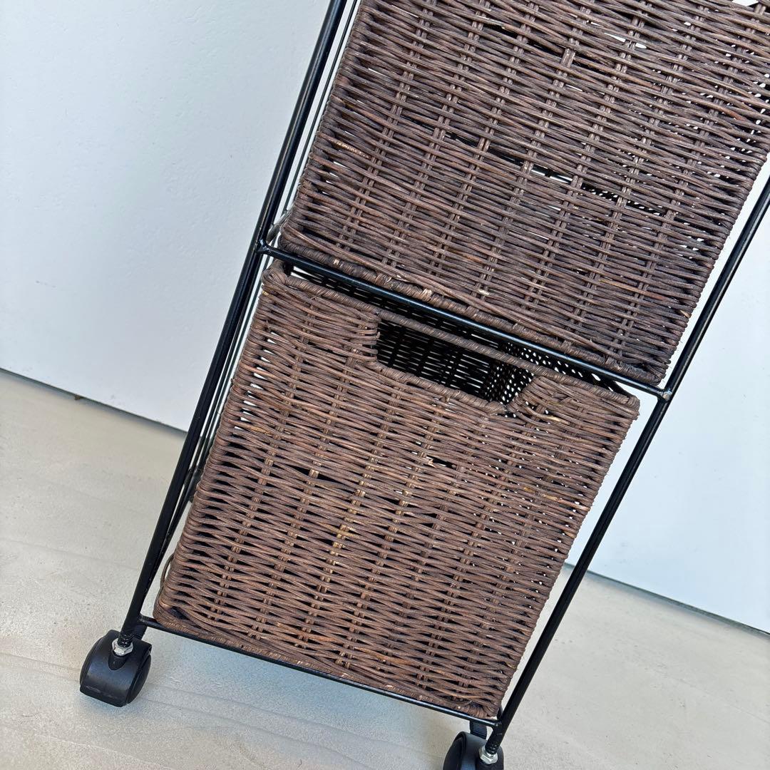 4段 アイアン ラタン チェスト かご カゴ 引き出し 収納 キャスター ラック