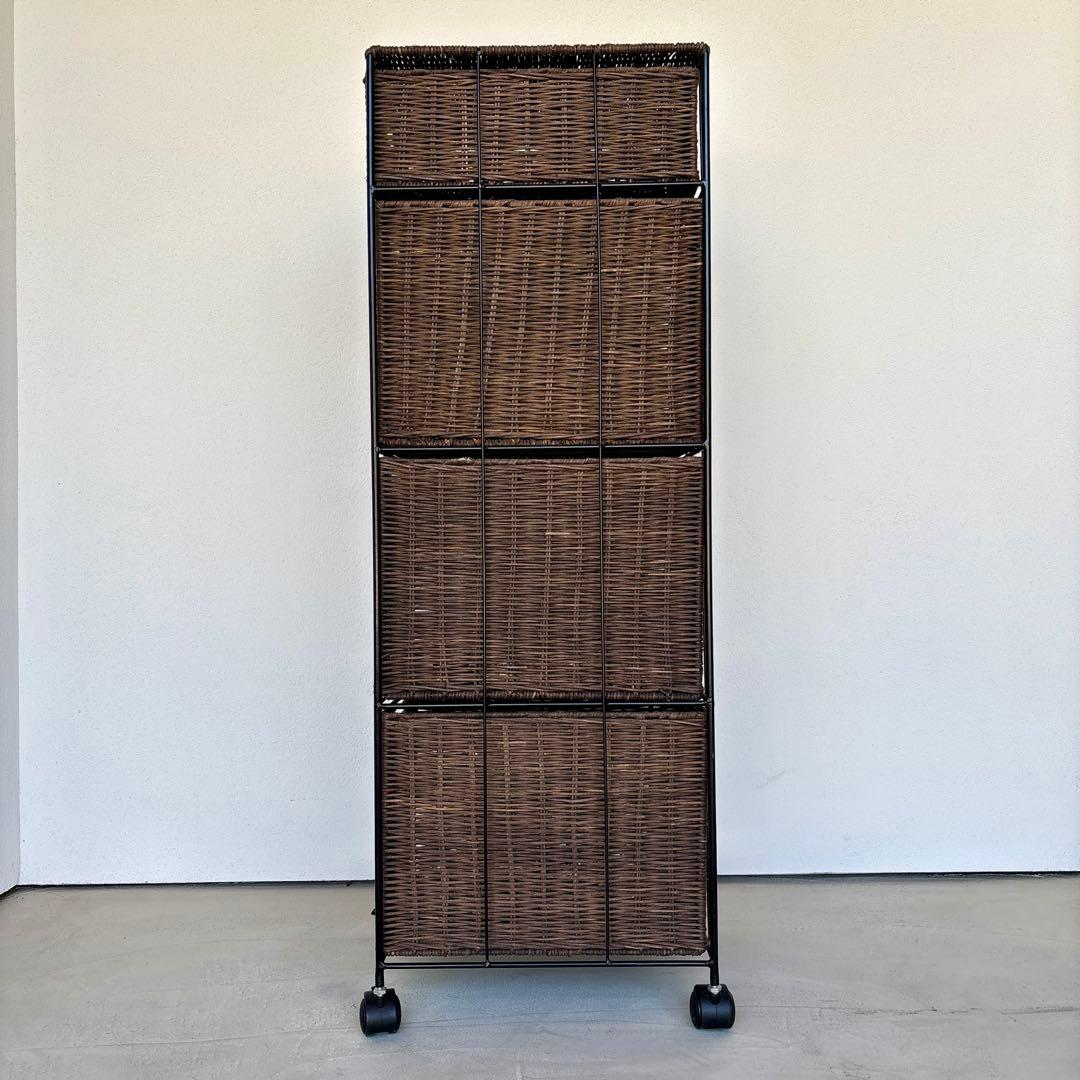 4段 アイアン ラタン チェスト かご カゴ 引き出し 収納 キャスター ラック