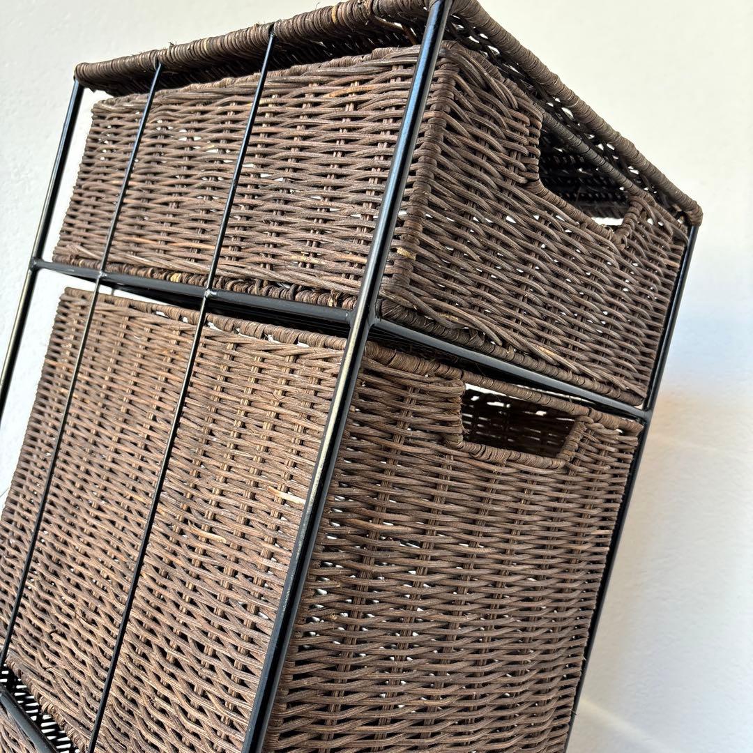 4段 アイアン ラタン チェスト かご カゴ 引き出し 収納 キャスター ラック