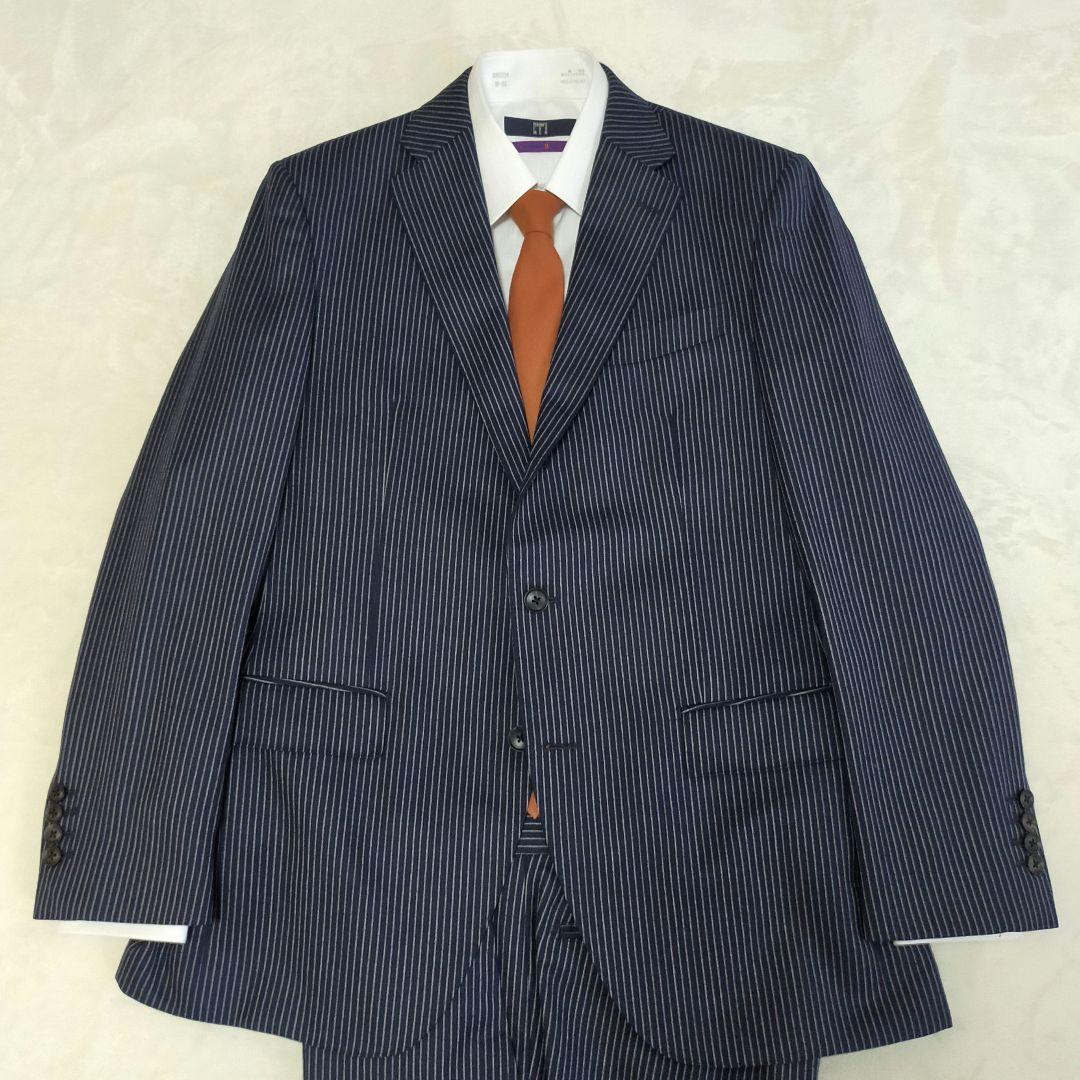 美品　大きいサイズAB8　スーツセレクト　チョークストライプ柄　ビジネススーツ