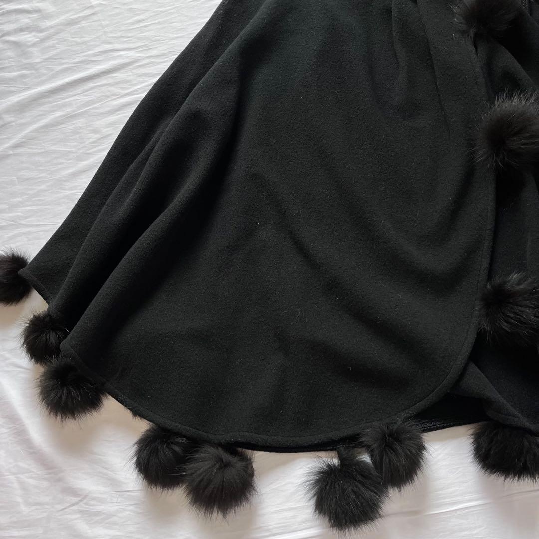 FOURCARD カシミヤ　フォックス　アシンメトリー　ポンチョコート　黒