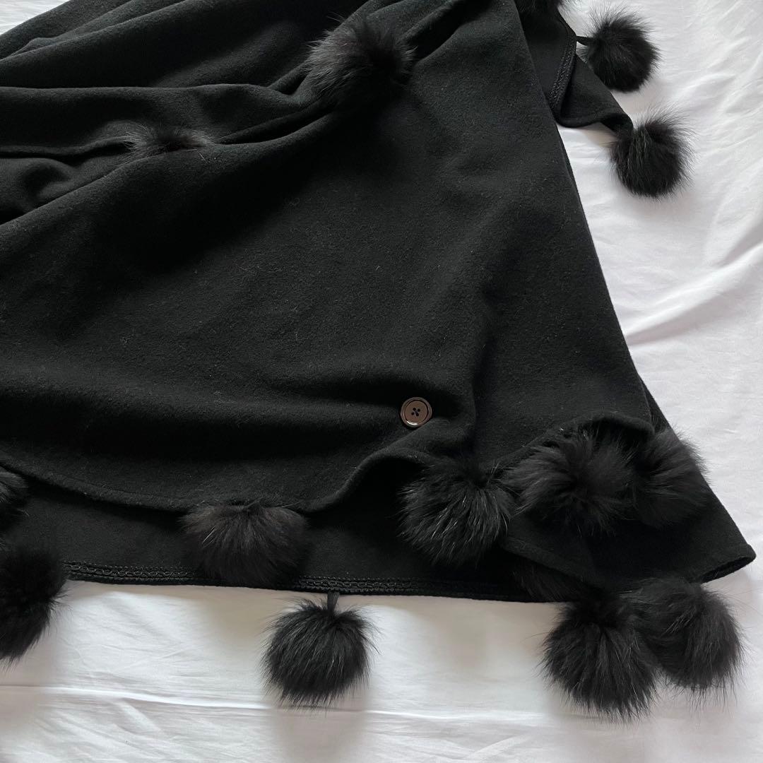 FOURCARD カシミヤ　フォックス　アシンメトリー　ポンチョコート　黒