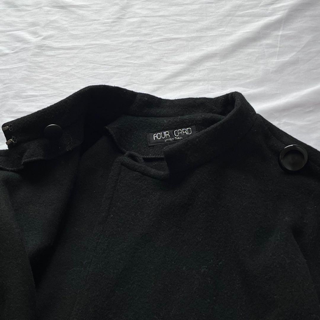 FOURCARD カシミヤ　フォックス　アシンメトリー　ポンチョコート　黒