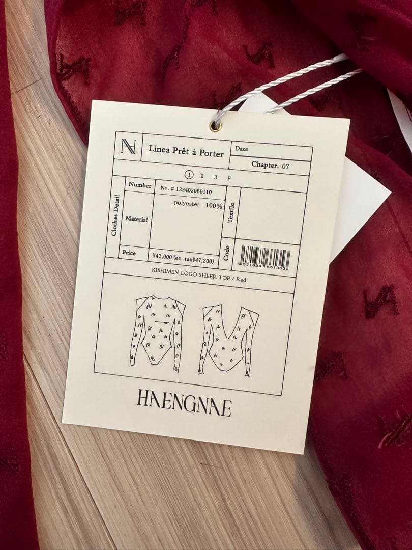 最終価格HAENGNAEヘンネ新品KISHIMEN LOGO SHEER TOP