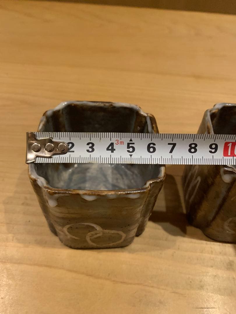 6代 粟生屋東洸 鼠志野 筒向付 4客（一箇所金継ぎ有）京焼 志野