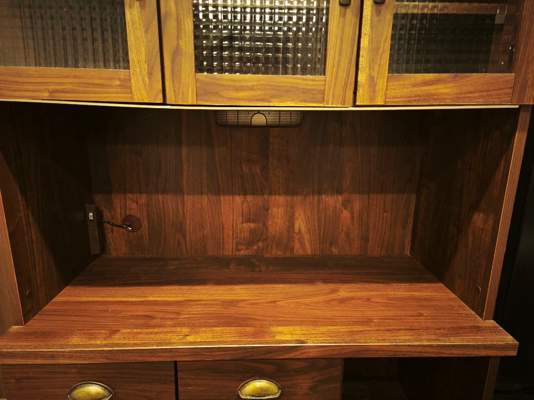 ウッド調 キッチン収納 食器棚 ガラス扉付き