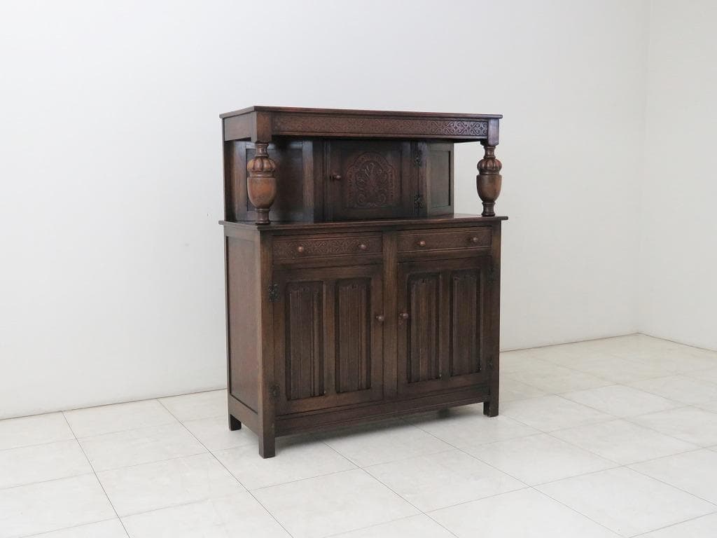 英国 アンティーク コートカップボード サイド キャビネット バッフェ オーク材