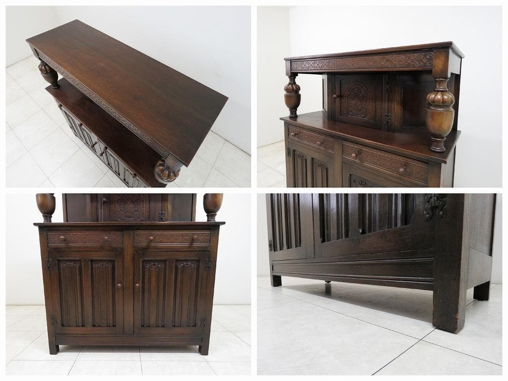 英国 アンティーク コートカップボード サイド キャビネット バッフェ オーク材