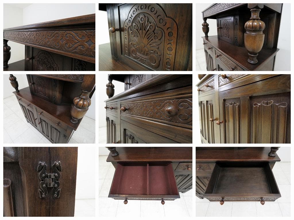 英国 アンティーク コートカップボード サイド キャビネット バッフェ オーク材