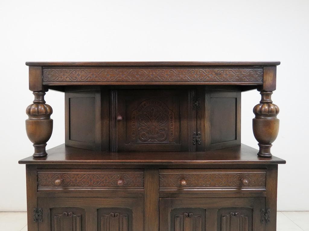 英国 アンティーク コートカップボード サイド キャビネット バッフェ オーク材