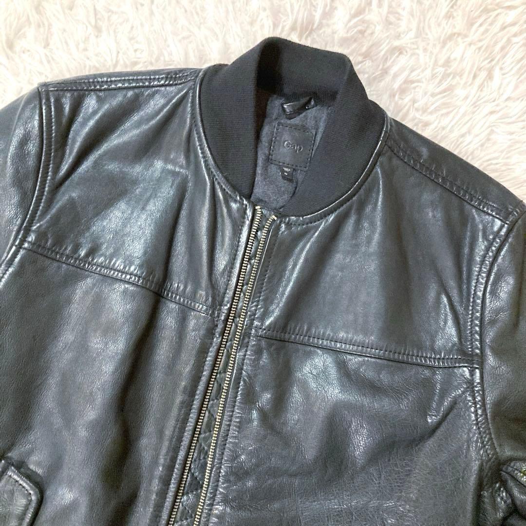 【良品OLD GAP】 カウレザー MA-1 人気ブラック　 L相当サイズ