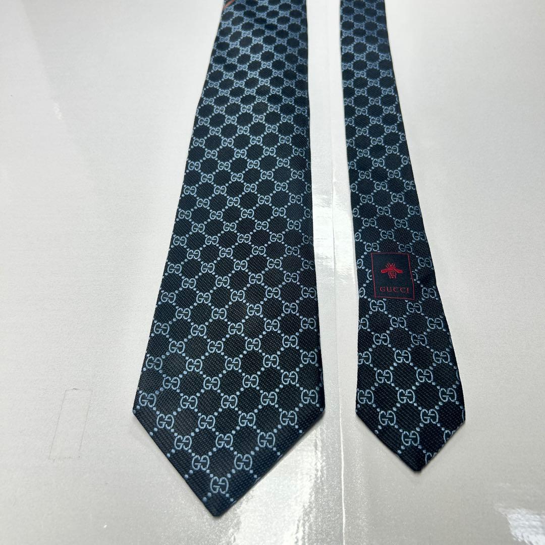 GUCCI グッチ 近年モデル 極美品 ネクタイ GG柄 蜂 シェリーライン 黒