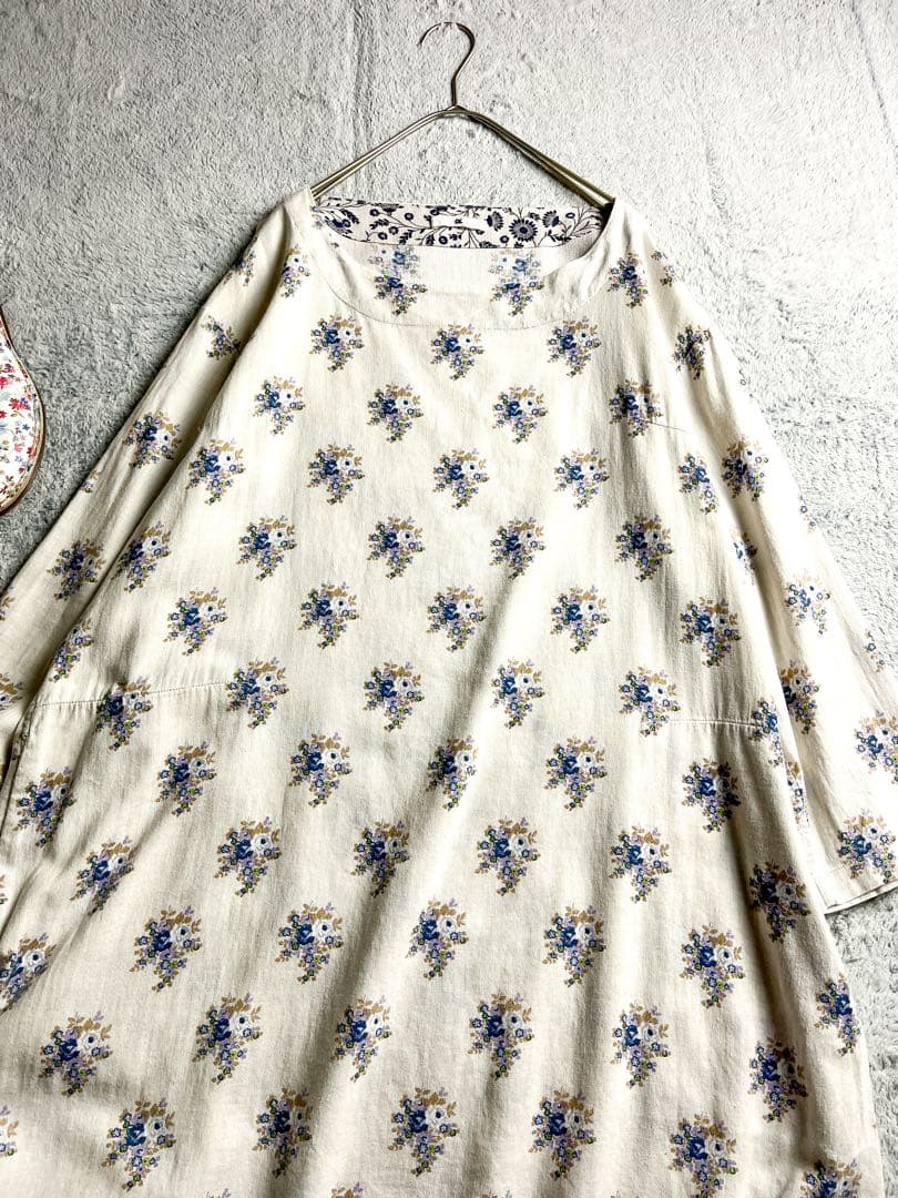 【45R】45rpm 綿100% インドカディ フラワープリントワンピース 2