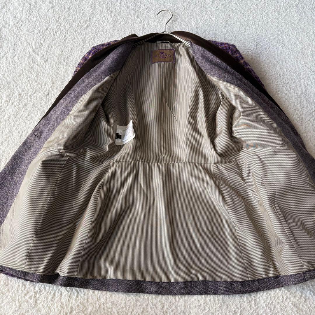 エトロ ノーカラー ジャケット ツイード シルク モヘヤ混 大きいサイズ 44